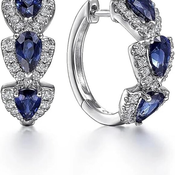 Elegant 18K White Gold Plated Blue Zirconia Small Huggie Hoop Earrings for Women - Picture 1 of 8